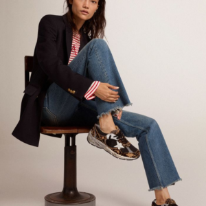 GGDB GOLDEN GOOSE Dad-Star sneakers in leopard-print pony skin with white leather star